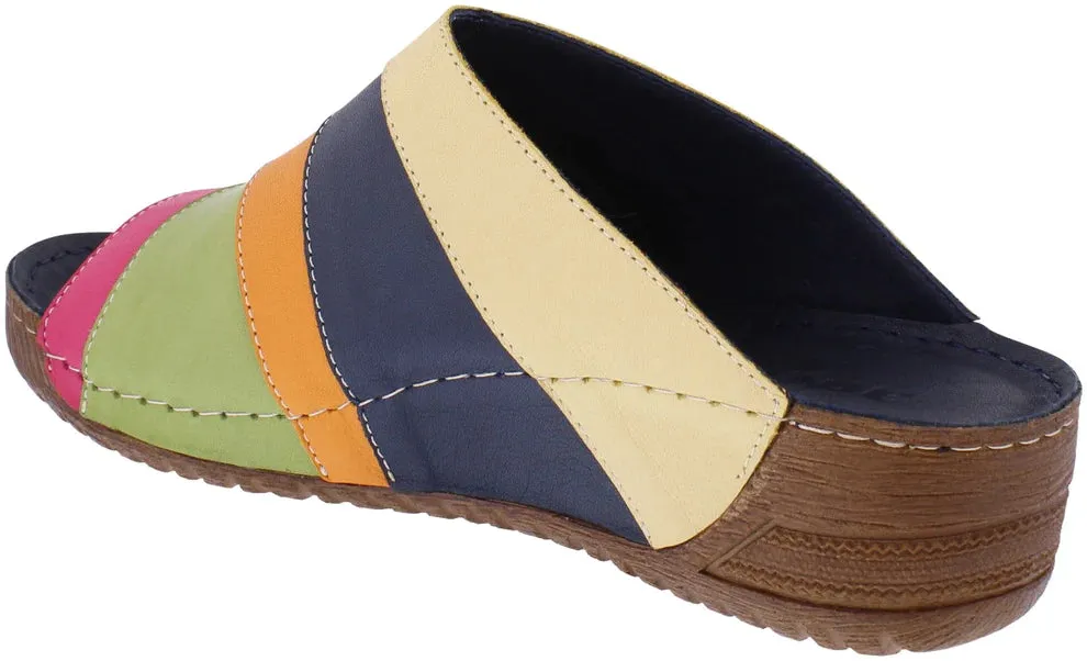 Adesso Mari Multi Slip On Low Heel Leather Mules Sandals