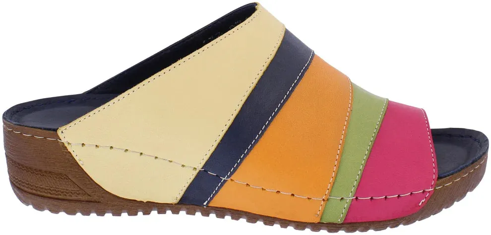 Adesso Mari Multi Slip On Low Heel Leather Mules Sandals