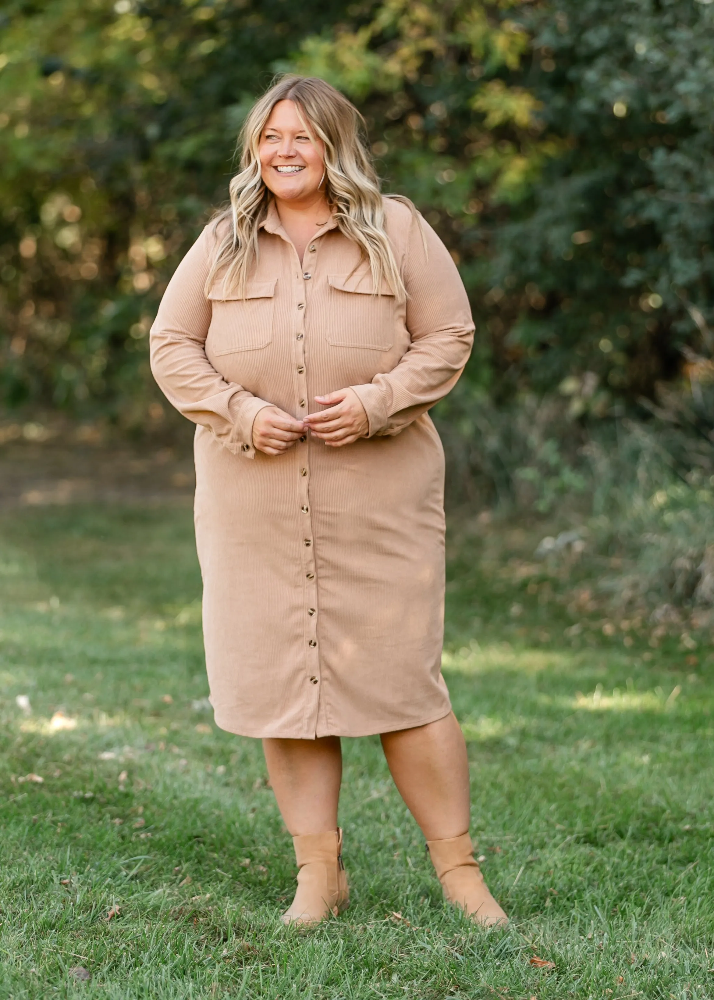 Anika Corduroy Midi Shirt Dress