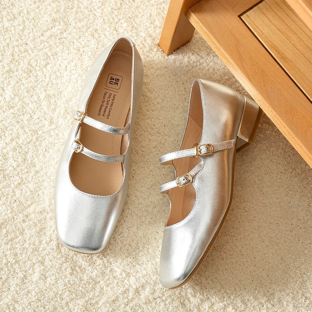Beautoday Women's Patent Leather Vintage Double-Strap Mary Jane Ballet Flats