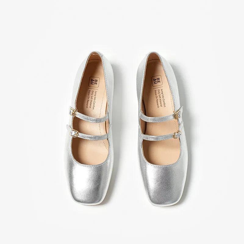 Beautoday Women's Patent Leather Vintage Double-Strap Mary Jane Ballet Flats