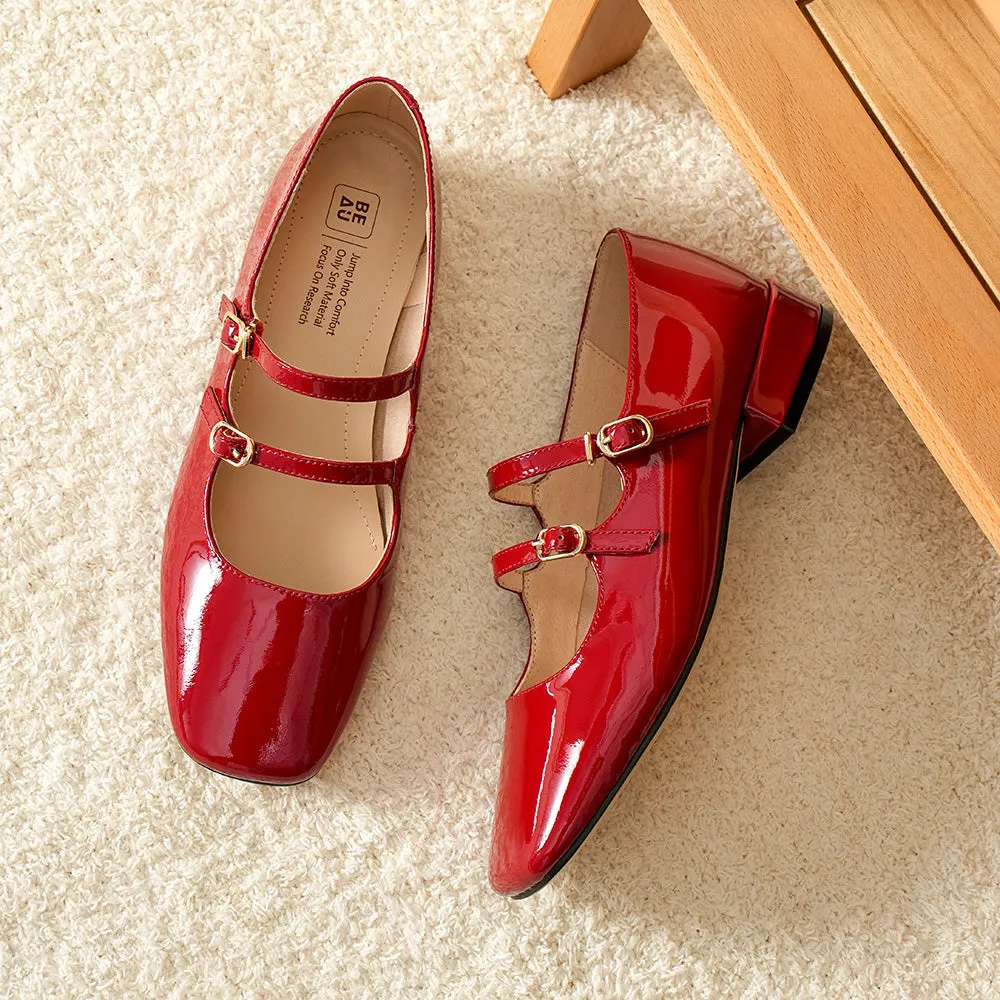 Beautoday Women's Patent Leather Vintage Double-Strap Mary Jane Ballet Flats