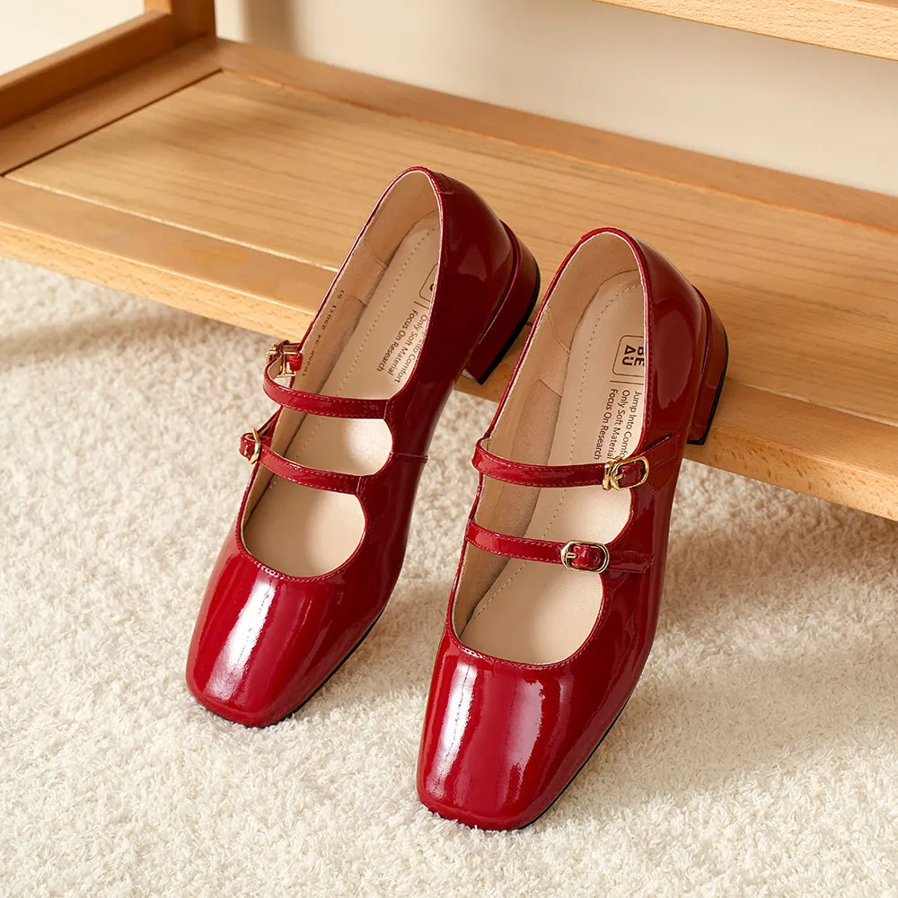 Beautoday Women's Patent Leather Vintage Double-Strap Mary Jane Ballet Flats