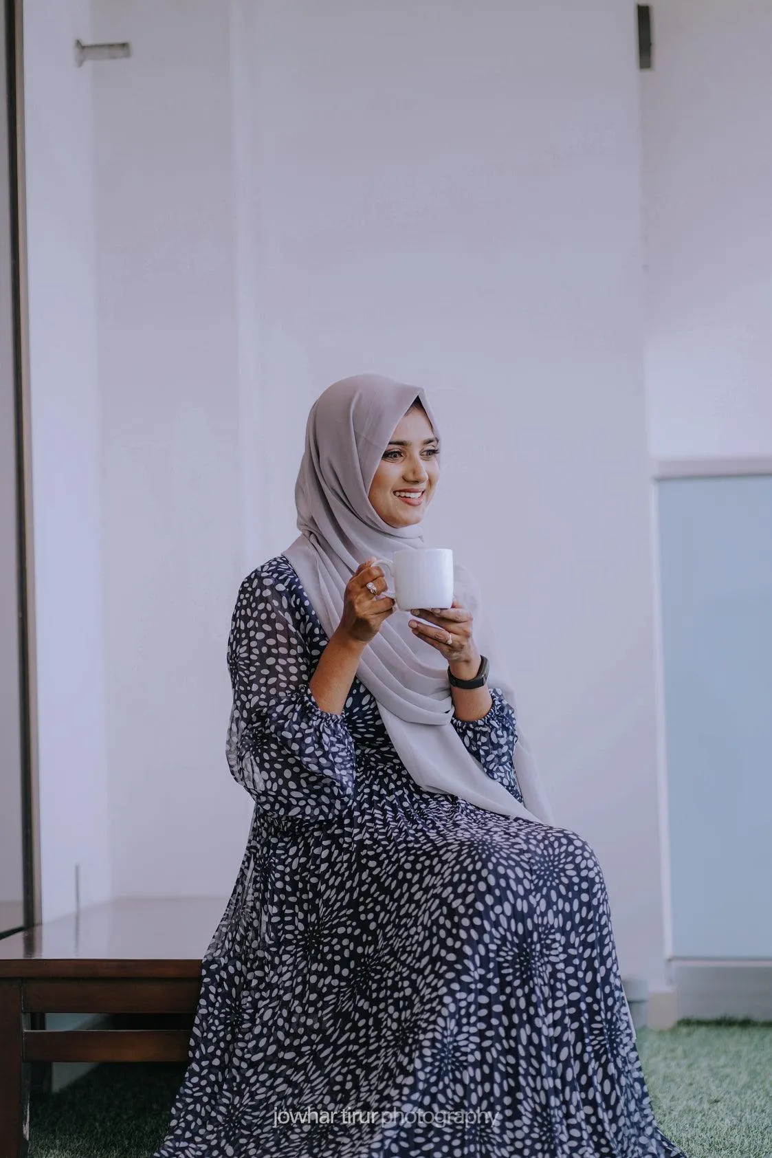 Blue Polka Printed Pleated Maxi Dress (GBF7001)