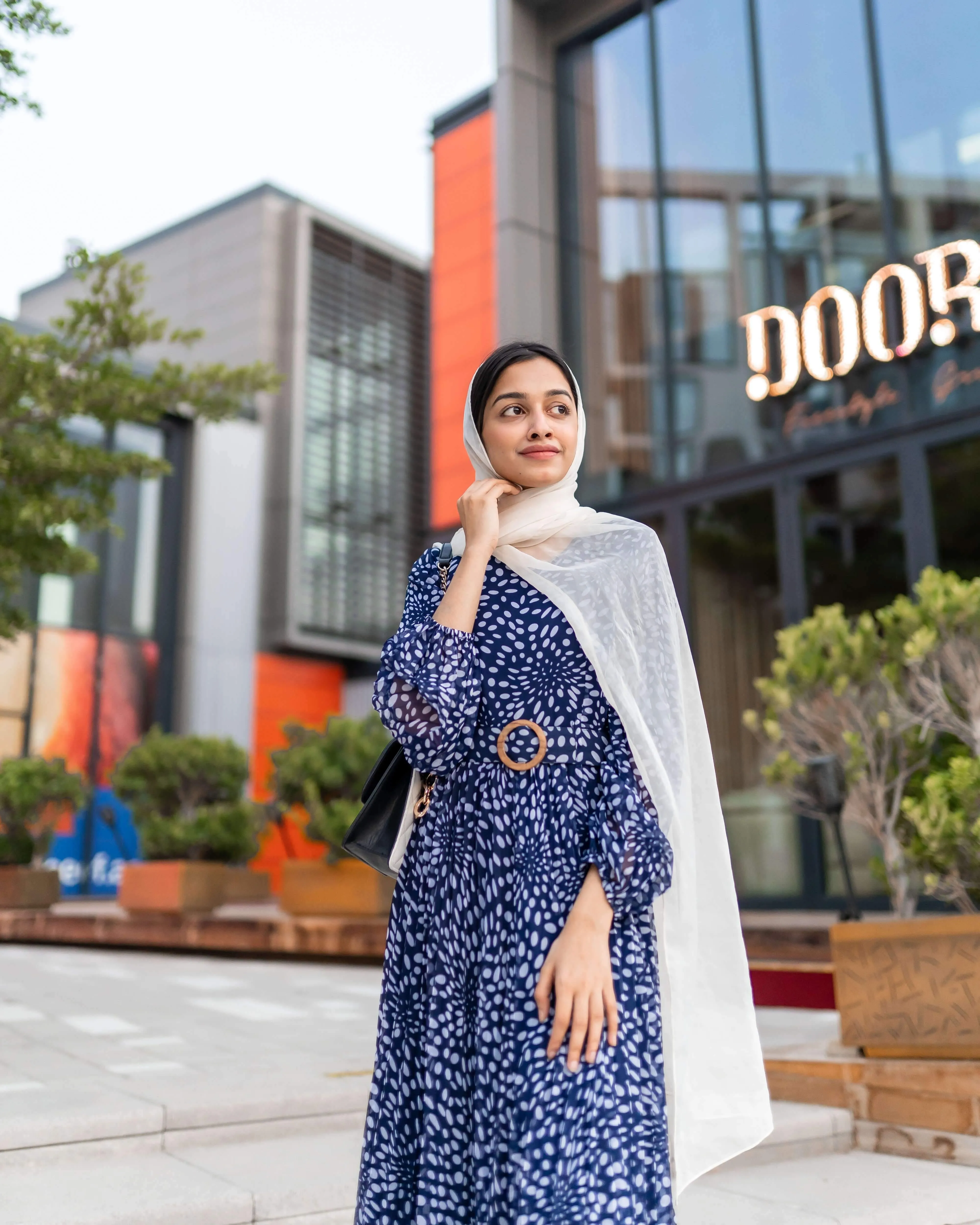 Blue Polka Printed Pleated Maxi Dress (GBF7001)