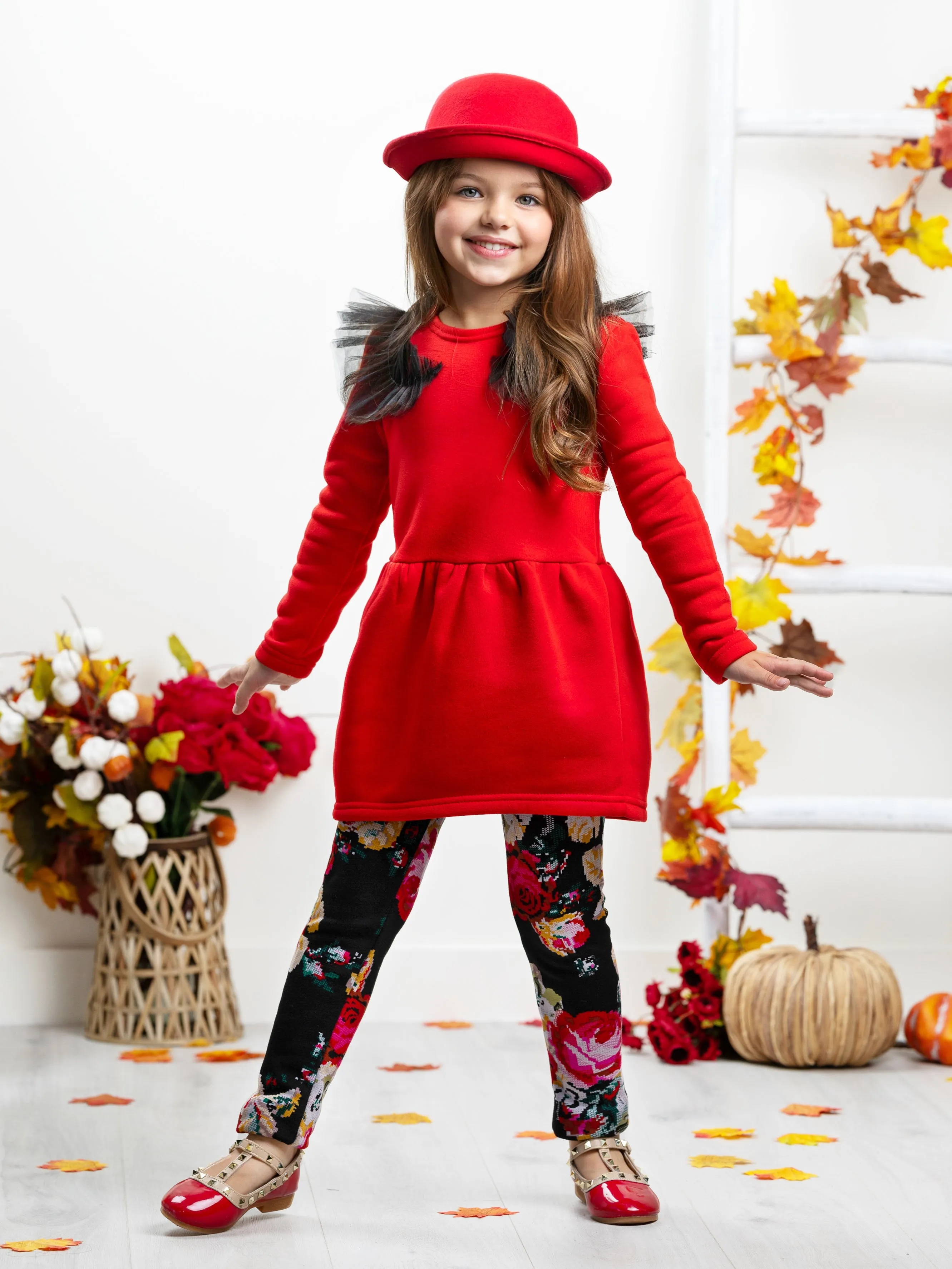 Burgundy Tulle Shoulder Long Sleeved Tunic by Kids Couture