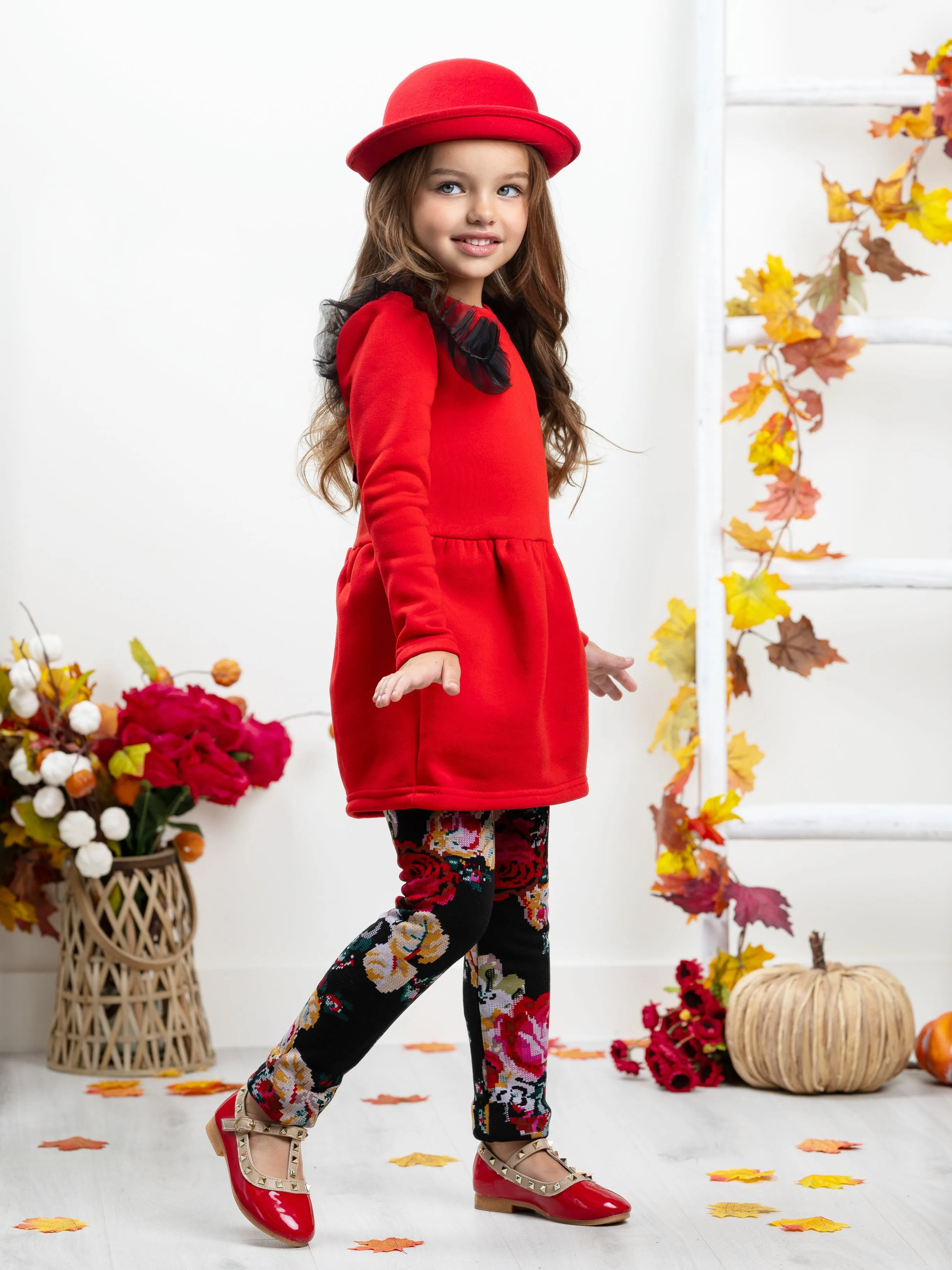 Burgundy Tulle Shoulder Long Sleeved Tunic by Kids Couture