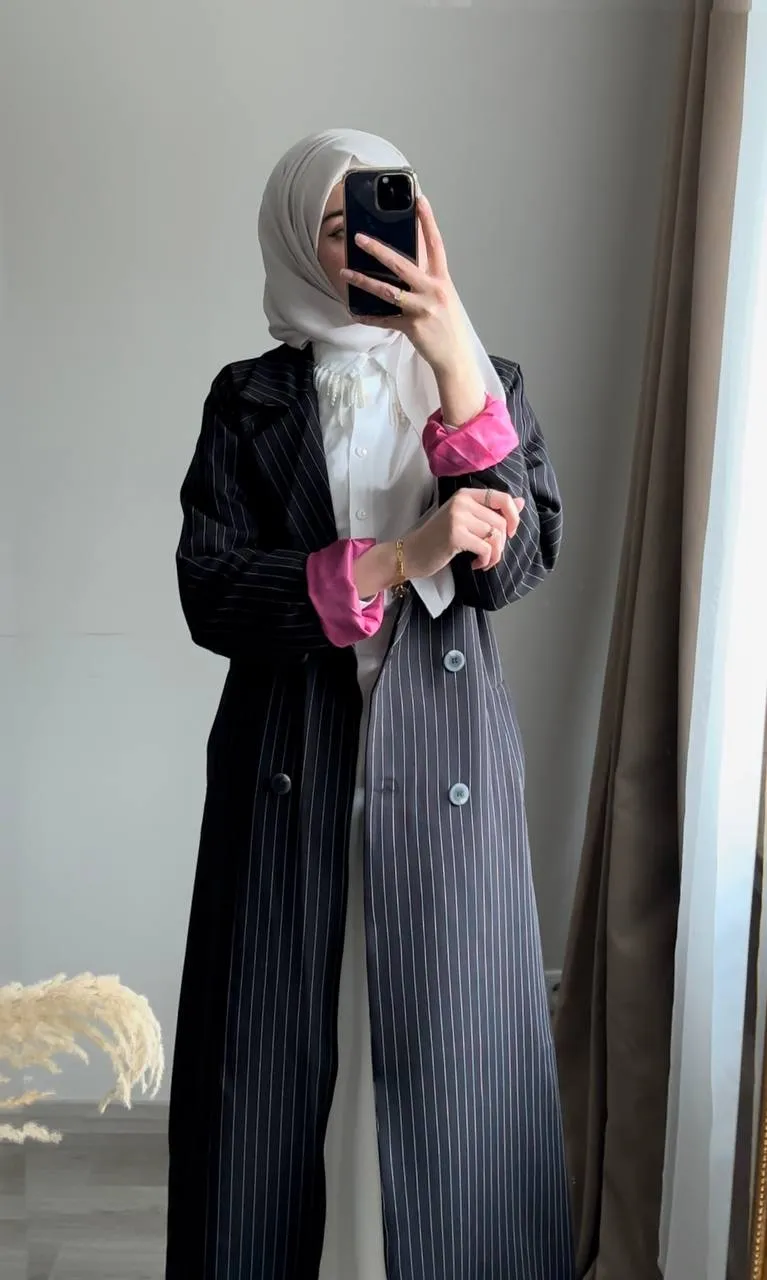 Checked Coat with Belt Detail