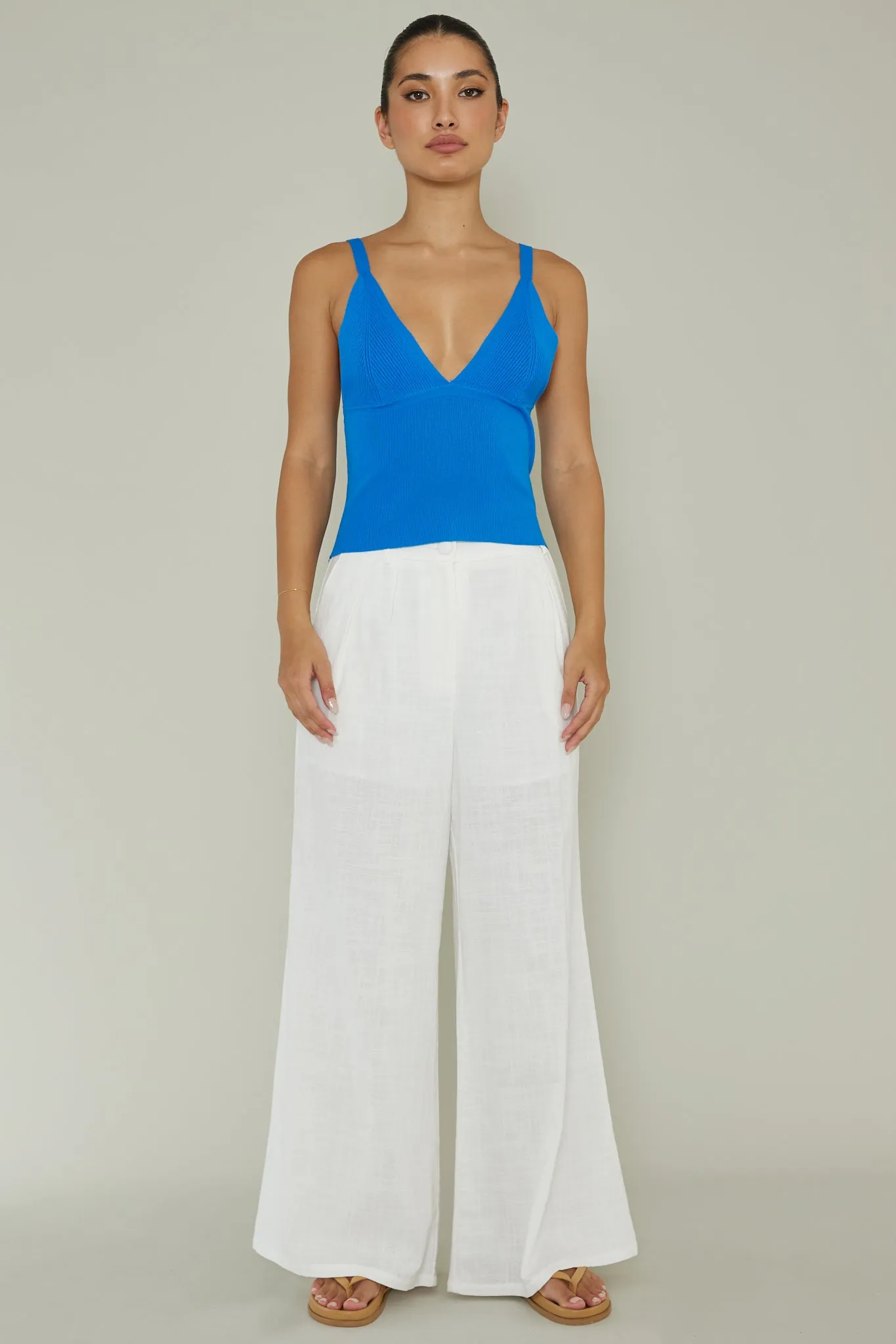 City V-Neck Knit Top Blue