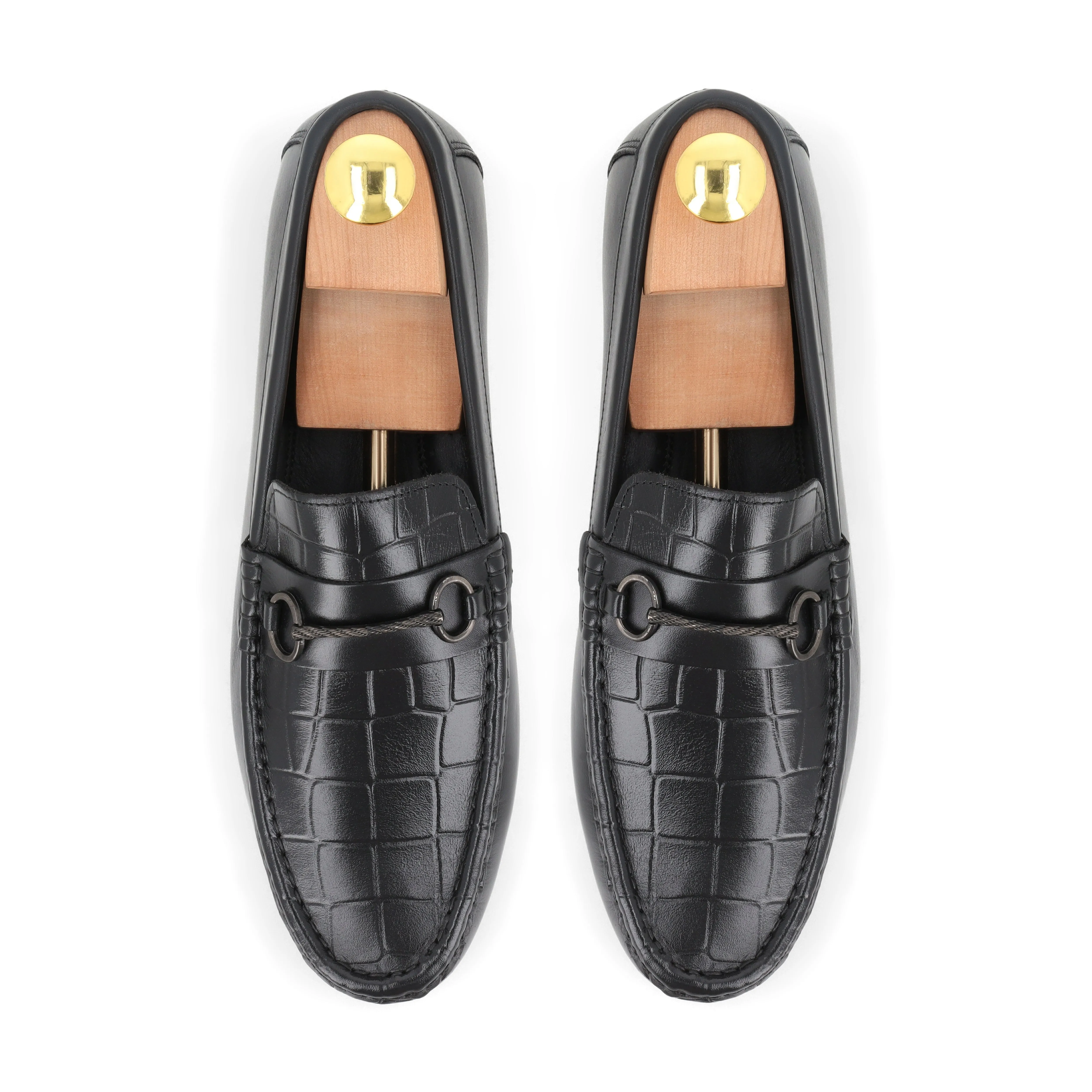 Crocodile Textured Moccasins - Black