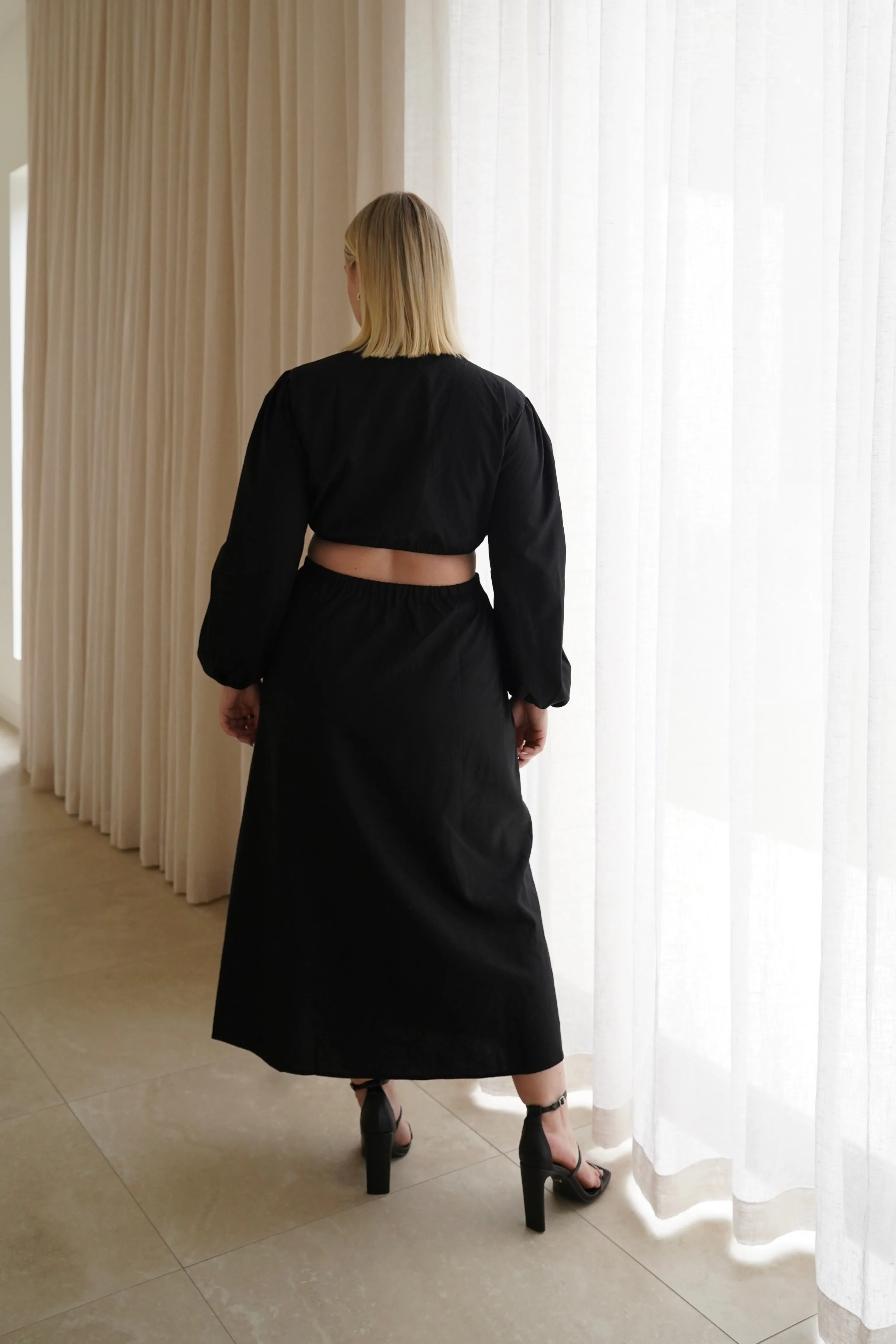 DAYTONA LINEN BLEND DRESS BLACK