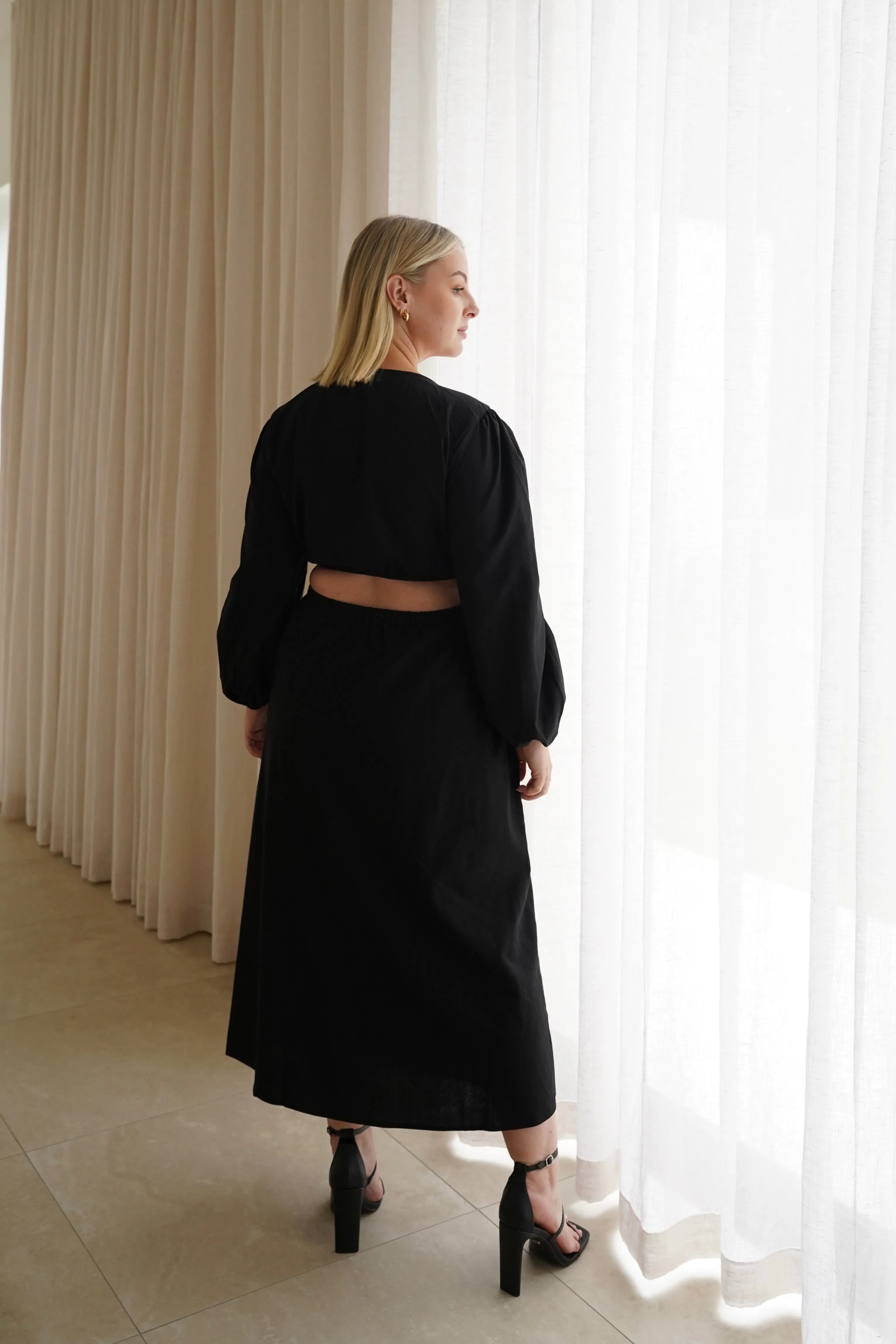 DAYTONA LINEN BLEND DRESS BLACK