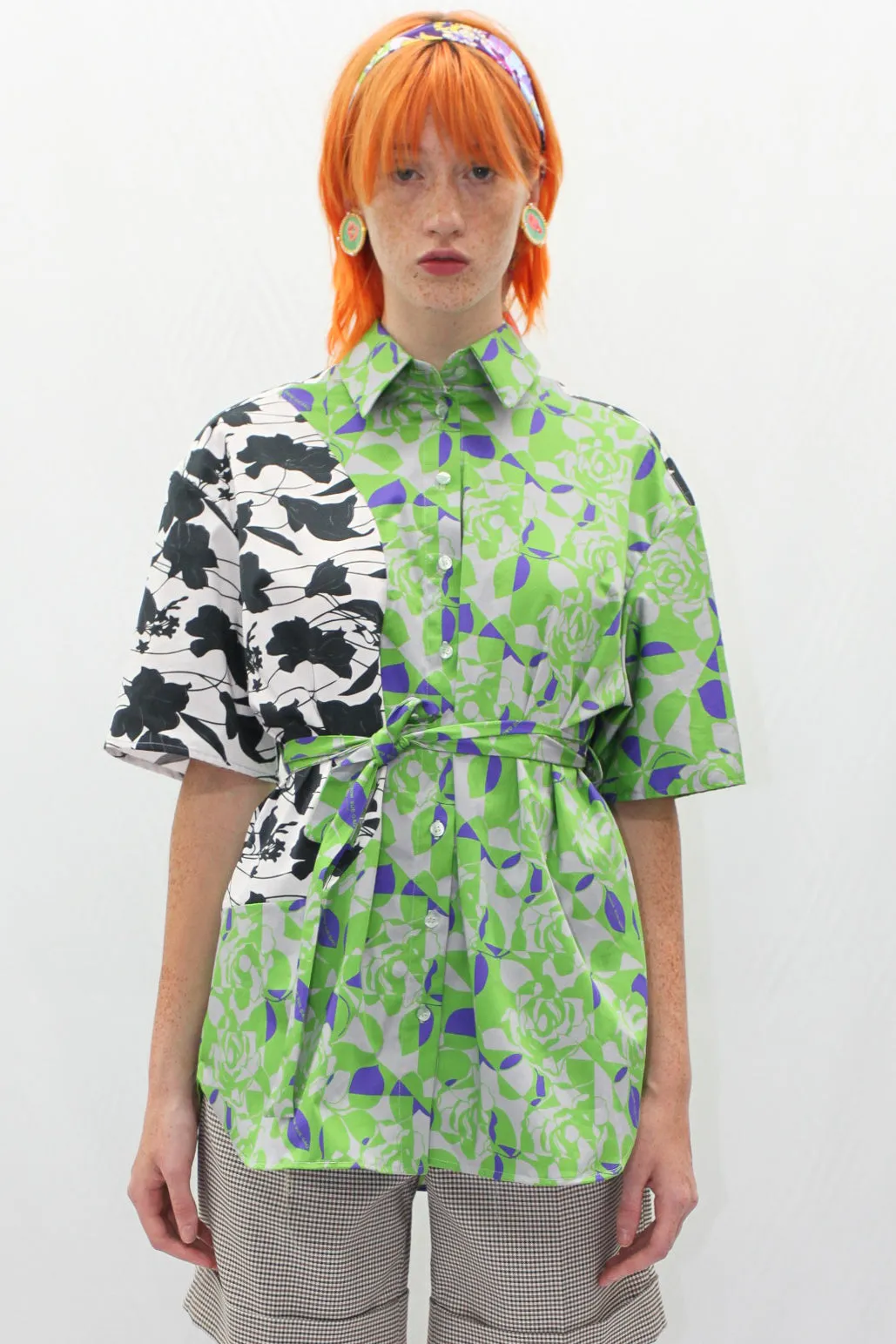 Floral Collage Green Button Down Shirt