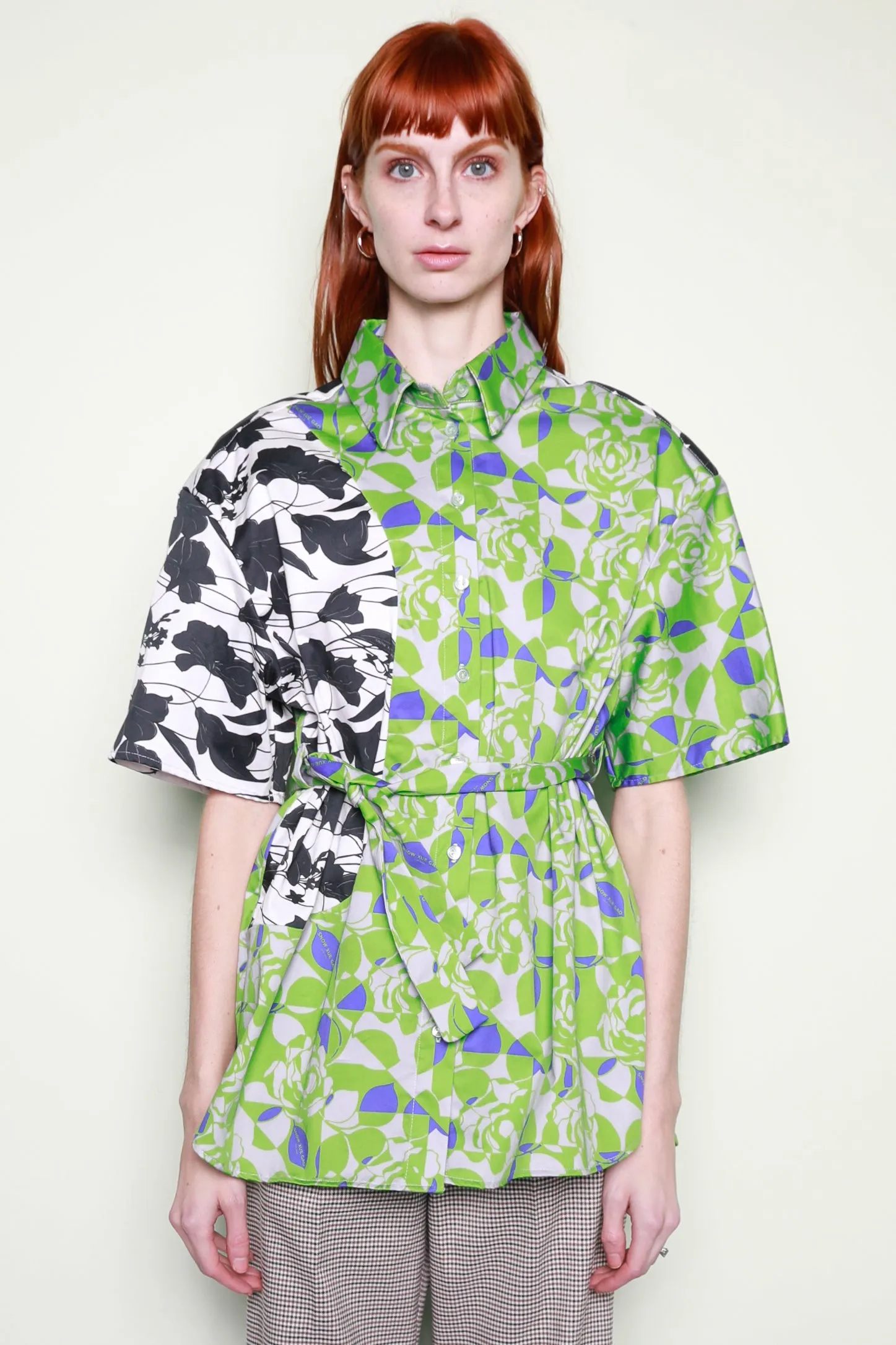 Floral Collage Green Button Down Shirt