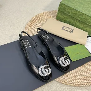 GG Double G patent leather slingback ballet flats Glossy Black