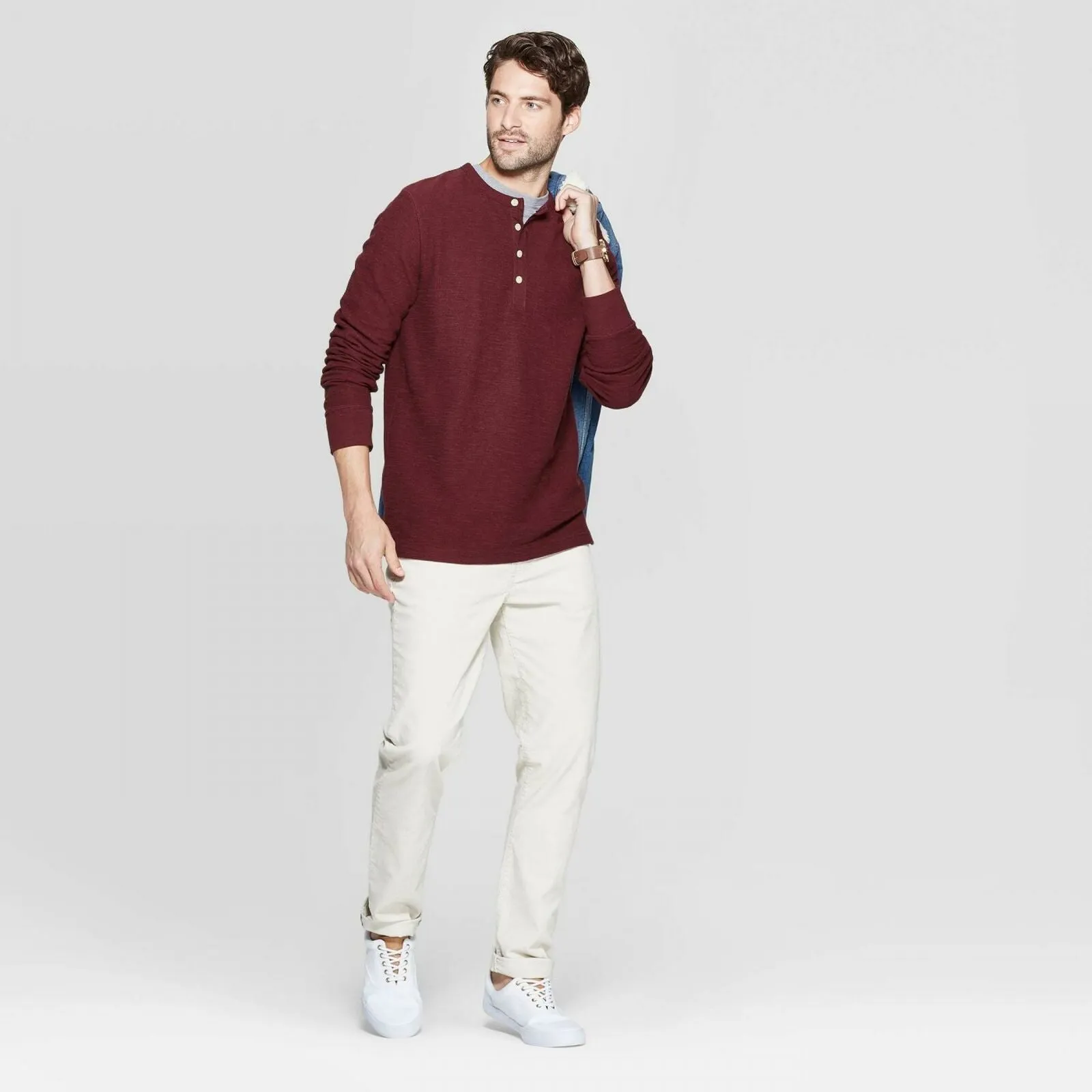 Goodfellow & Co. Men's Regular Fit Long Sleeve Textured Henley Shirt