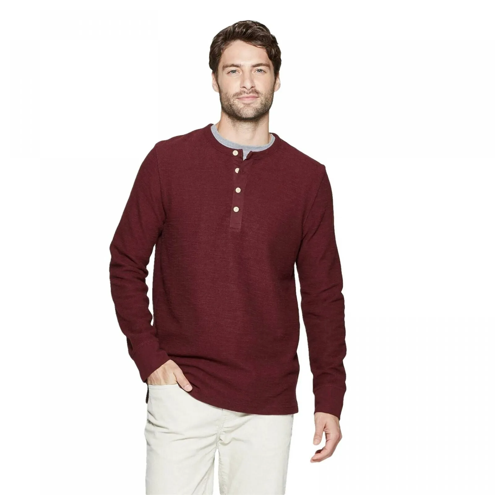 Goodfellow & Co. Men's Regular Fit Long Sleeve Textured Henley Shirt