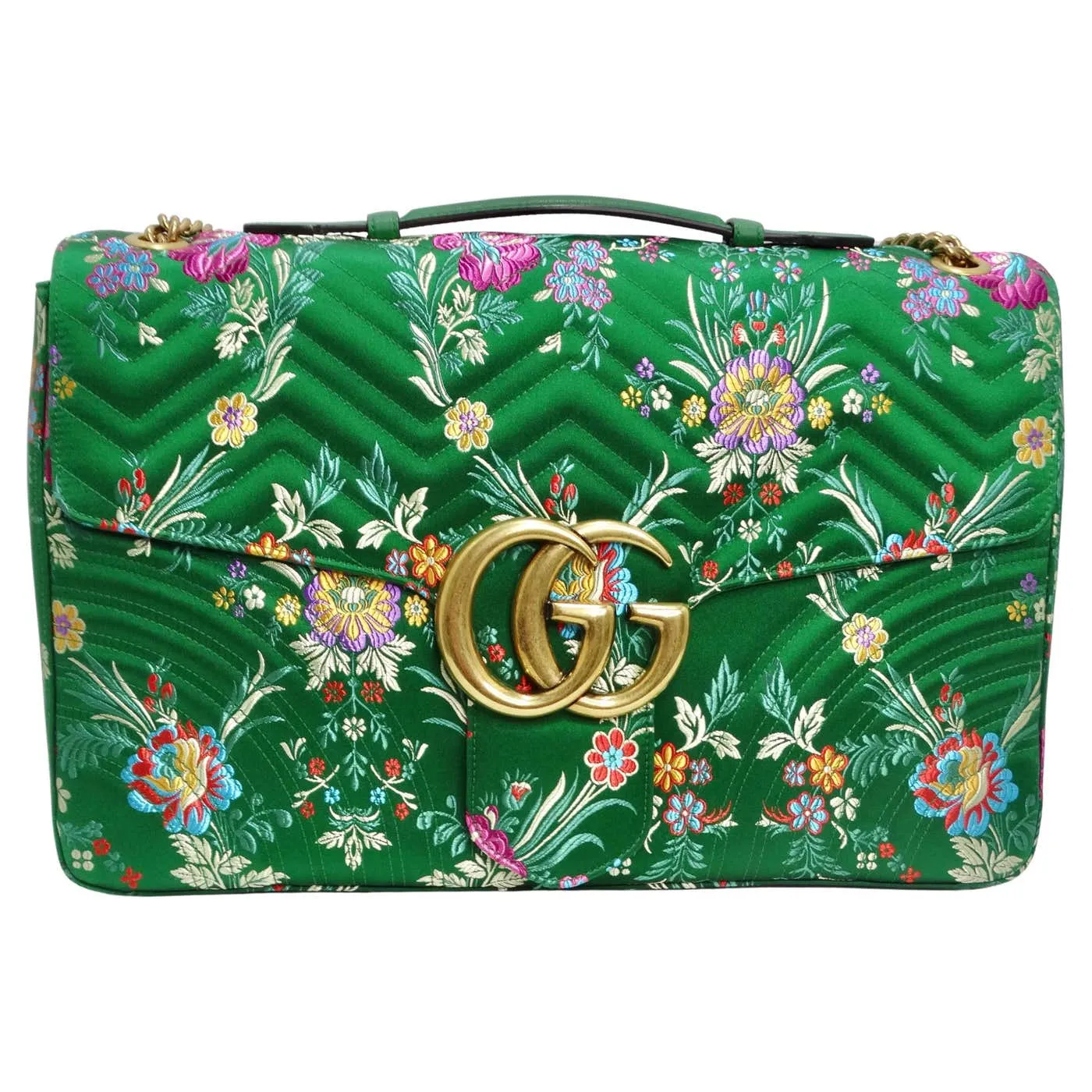 Gucci Marmont Jacquard Matelasse Floral Maxi Top Handle Shoulder Bag