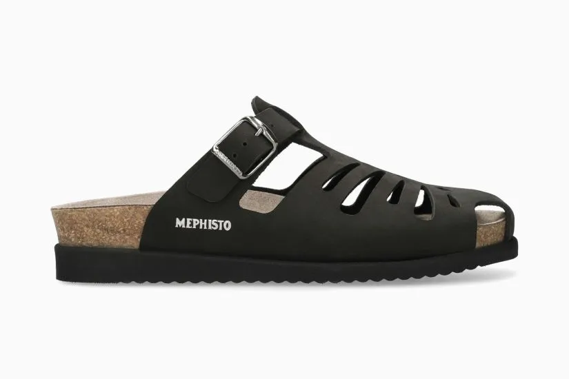 Hedina Fisherman Mule Sandal in Black Leather