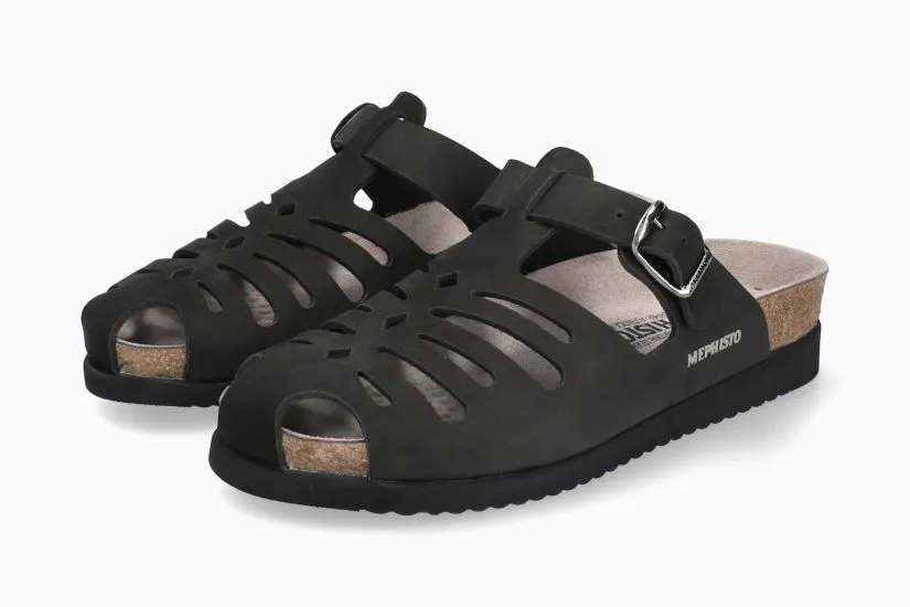 Hedina Fisherman Mule Sandal in Black Leather