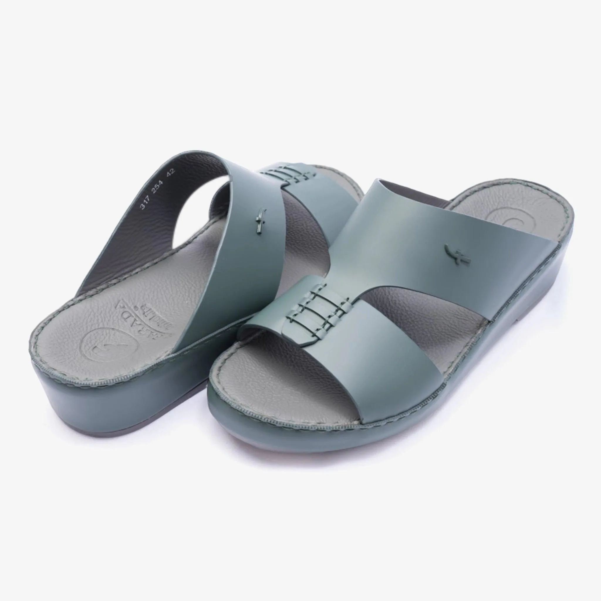 ITALIAN MATT ARABIC LEATHER HANDSTITCHED METALFREE SANDAL BOTTLE-GREEN