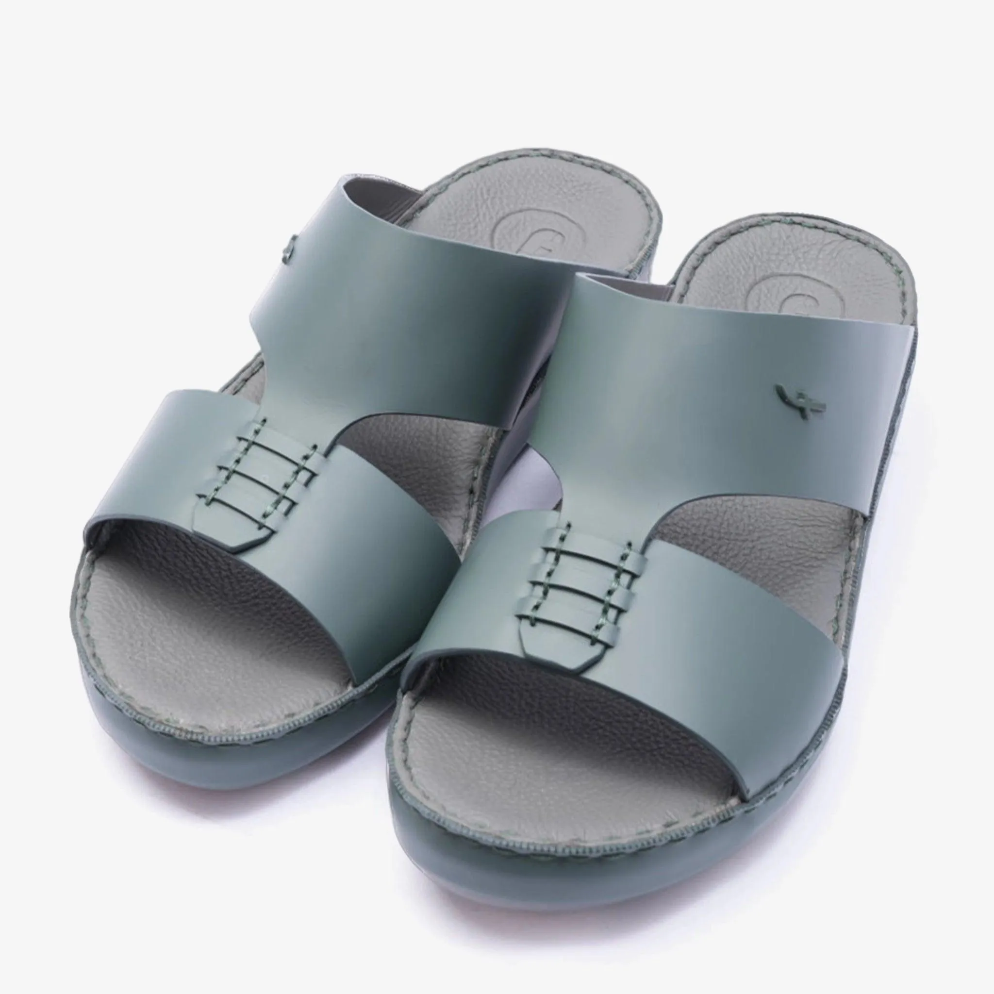 ITALIAN MATT ARABIC LEATHER HANDSTITCHED METALFREE SANDAL BOTTLE-GREEN