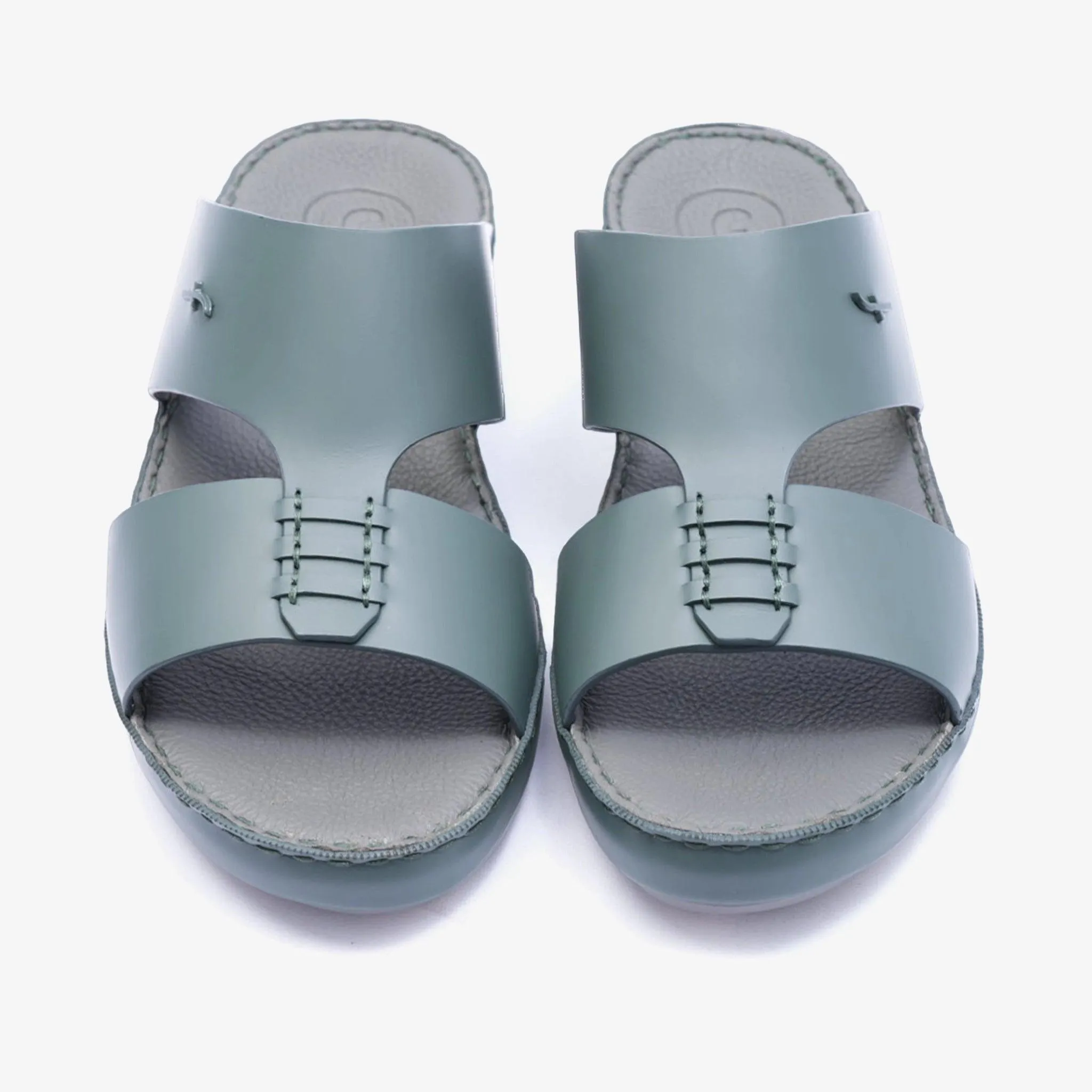 ITALIAN MATT ARABIC LEATHER HANDSTITCHED METALFREE SANDAL BOTTLE-GREEN