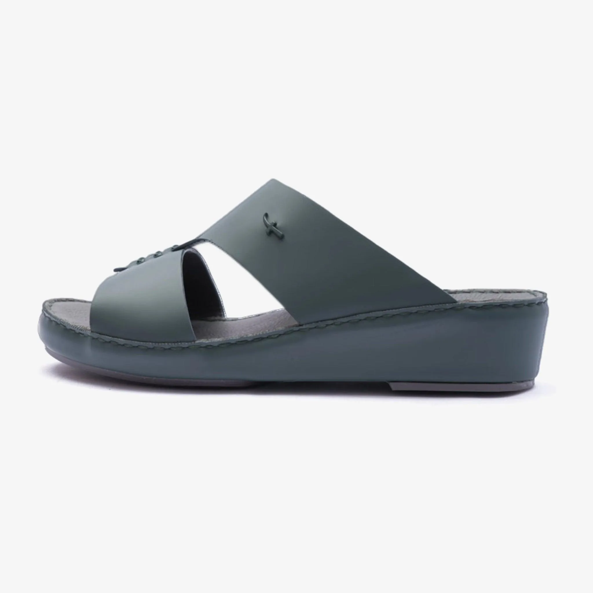 ITALIAN MATT ARABIC LEATHER HANDSTITCHED METALFREE SANDAL BOTTLE-GREEN