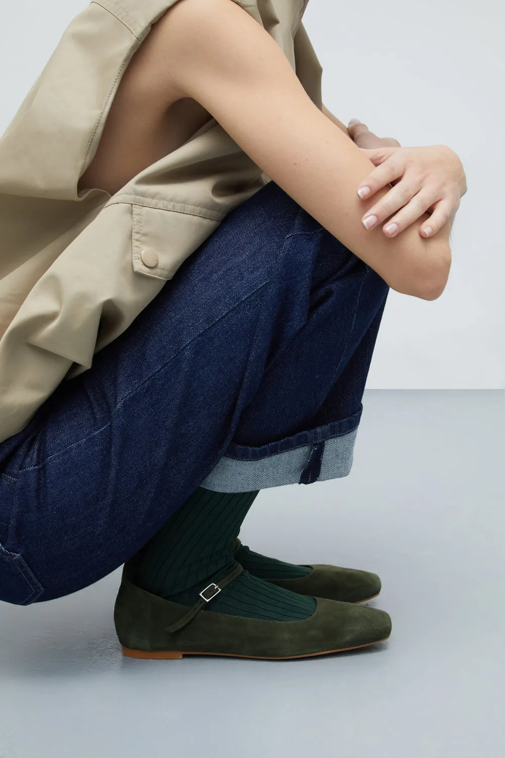 Julieta Mary Janes in Khaki Suede