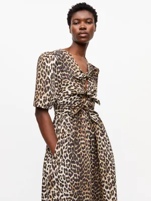 Leopard Printed Cotton Tie Strap Midi Dress