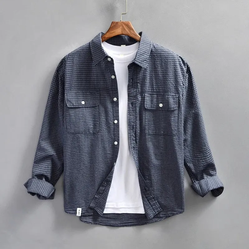 Mens Button-Up Shirt  Lightweight Cotton  Relaxed Fit  Striped  Long Sleeve