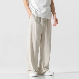Mens Casual Pants  Linen Blend  Loose Fit  Full Length  Drawstring Waist
