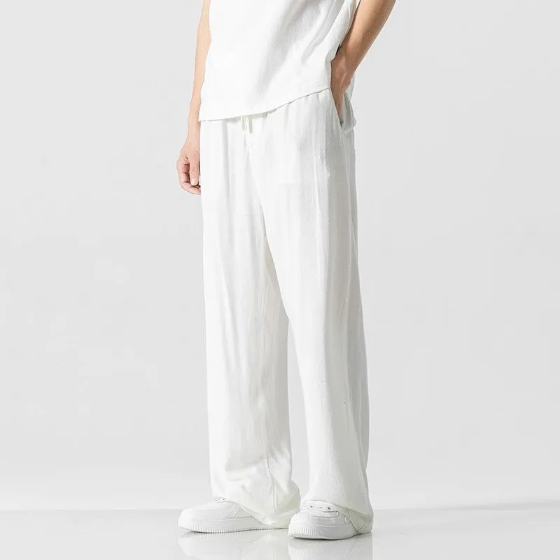Mens Casual Pants  Linen Blend  Loose Fit  Full Length  Drawstring Waist