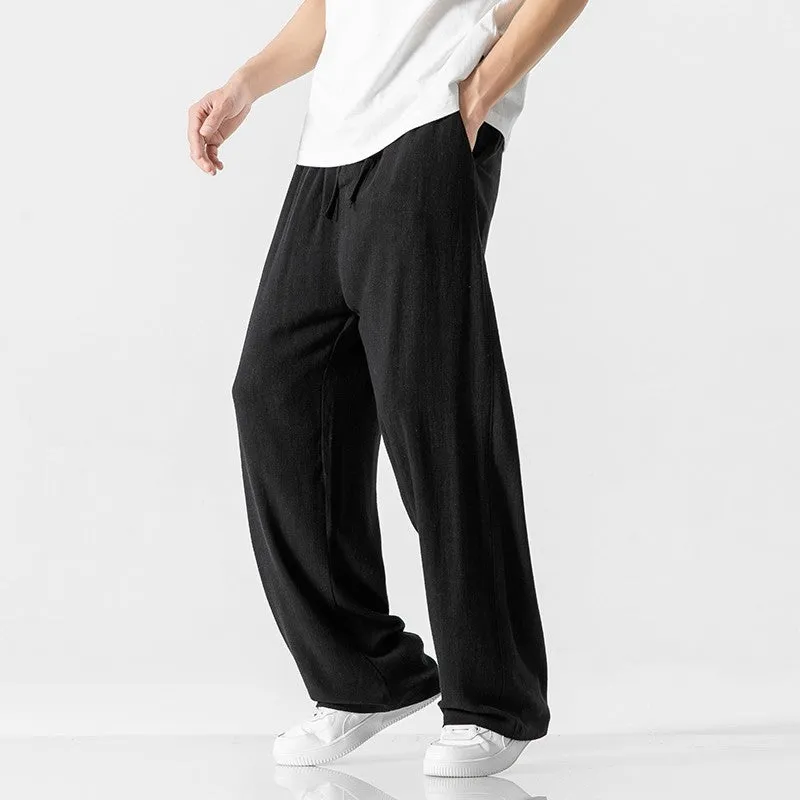 Mens Casual Pants  Linen Blend  Loose Fit  Full Length  Drawstring Waist