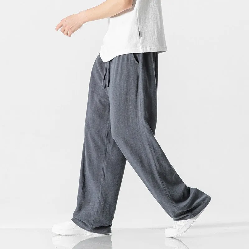 Mens Casual Pants  Linen Blend  Loose Fit  Full Length  Drawstring Waist