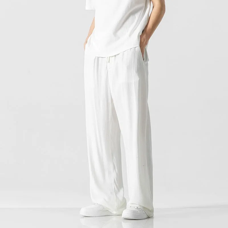Mens Casual Pants  Linen Blend  Loose Fit  Full Length  Drawstring Waist