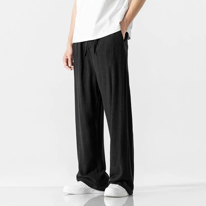 Mens Casual Pants  Linen Blend  Loose Fit  Full Length  Drawstring Waist