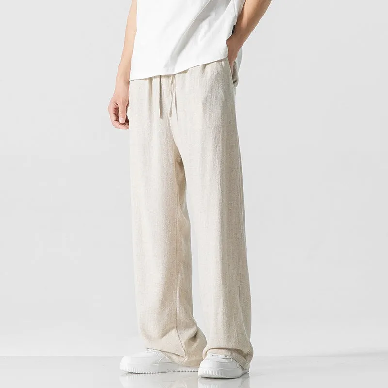 Mens Casual Pants  Linen Blend  Loose Fit  Full Length  Drawstring Waist