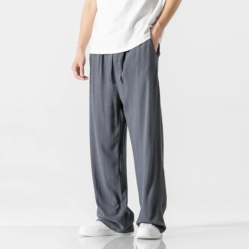 Mens Casual Pants  Linen Blend  Loose Fit  Full Length  Drawstring Waist