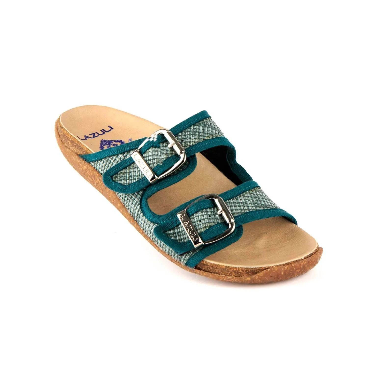 My Footbed Rafia Cork Vegan Sandals | Petrol