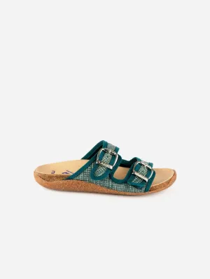 My Footbed Rafia Cork Vegan Sandals | Petrol