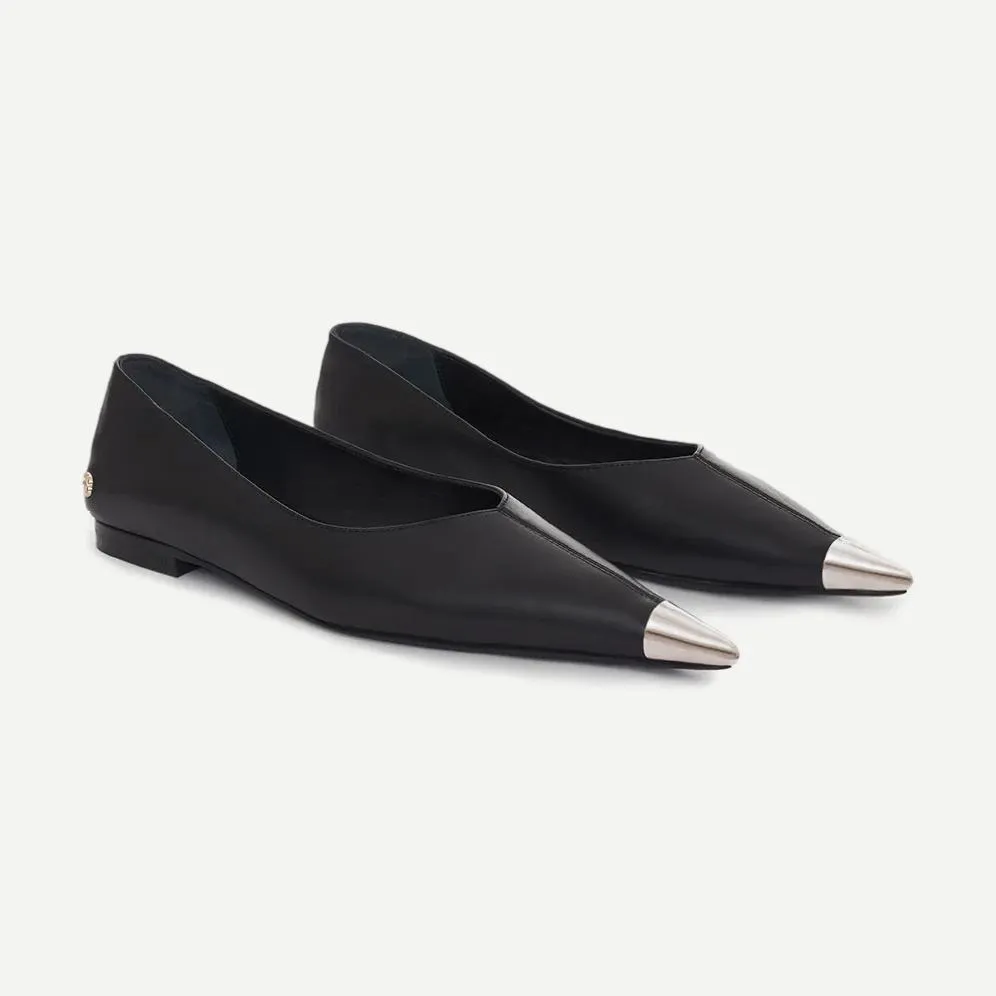 Nina Flats Metal Toe Cap - Black