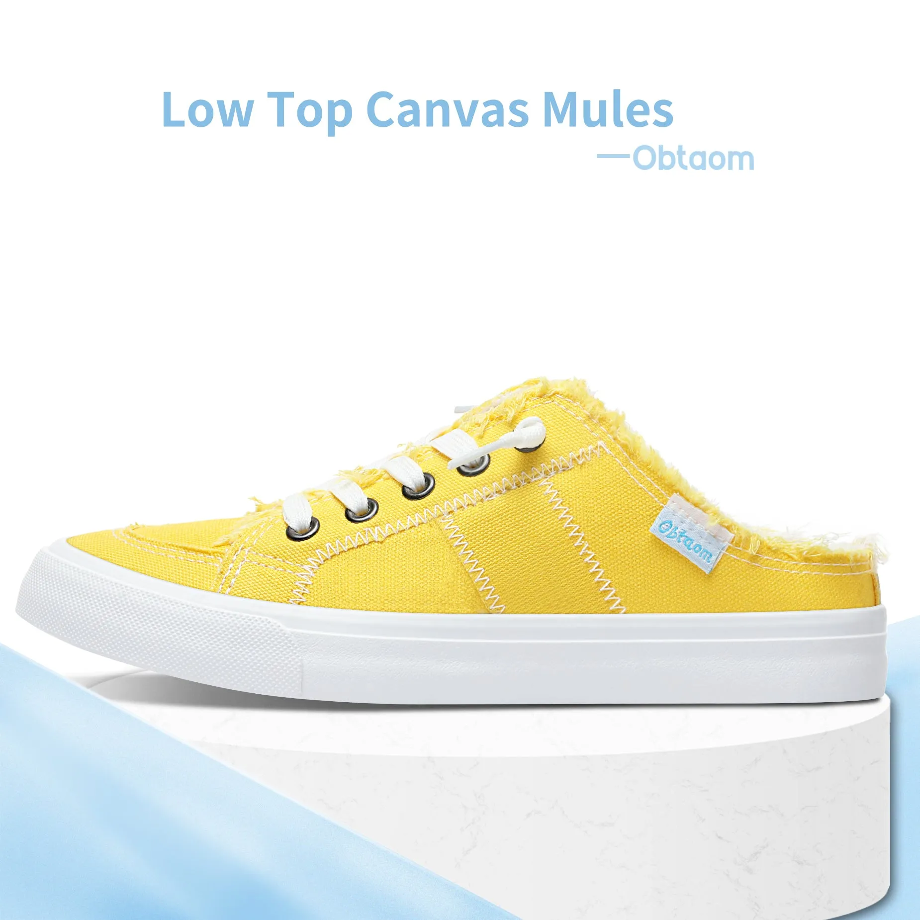 Obtaom Women Canvas Mules Memory Foam Clipper Holiday Shoes