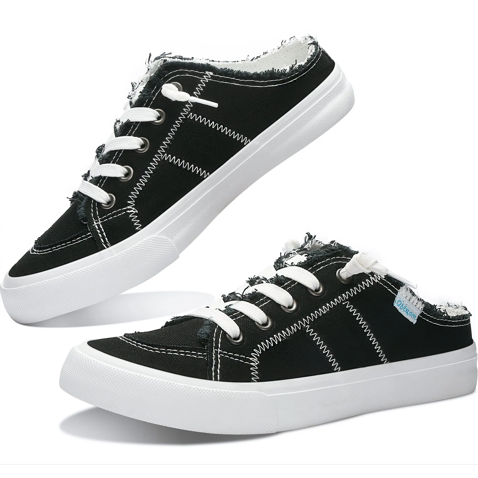 Obtaom Women Canvas Mules Memory Foam Clipper Holiday Shoes