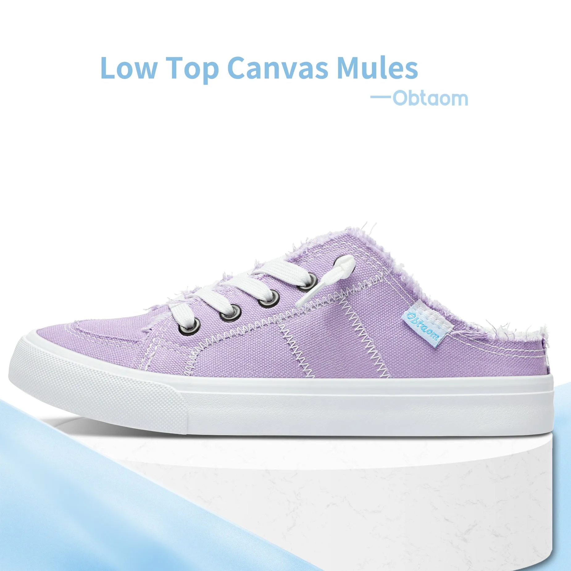 Obtaom Women Canvas Mules Memory Foam Clipper Holiday Shoes