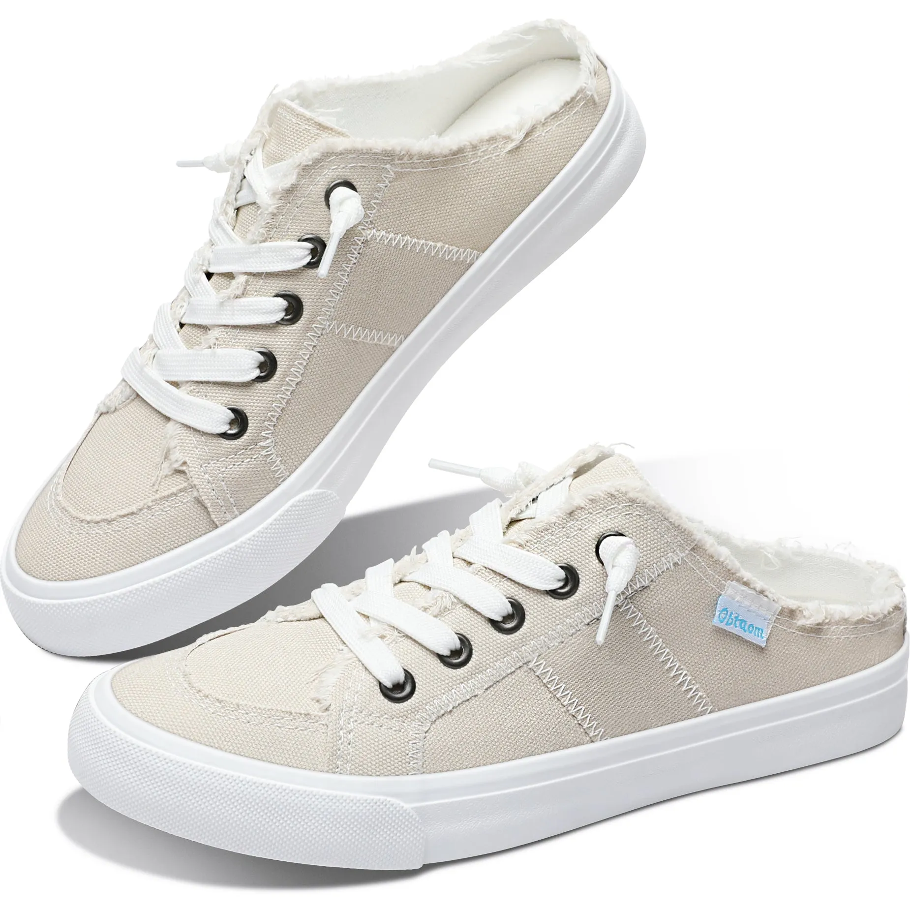 Obtaom Women Canvas Mules Memory Foam Clipper Holiday Shoes