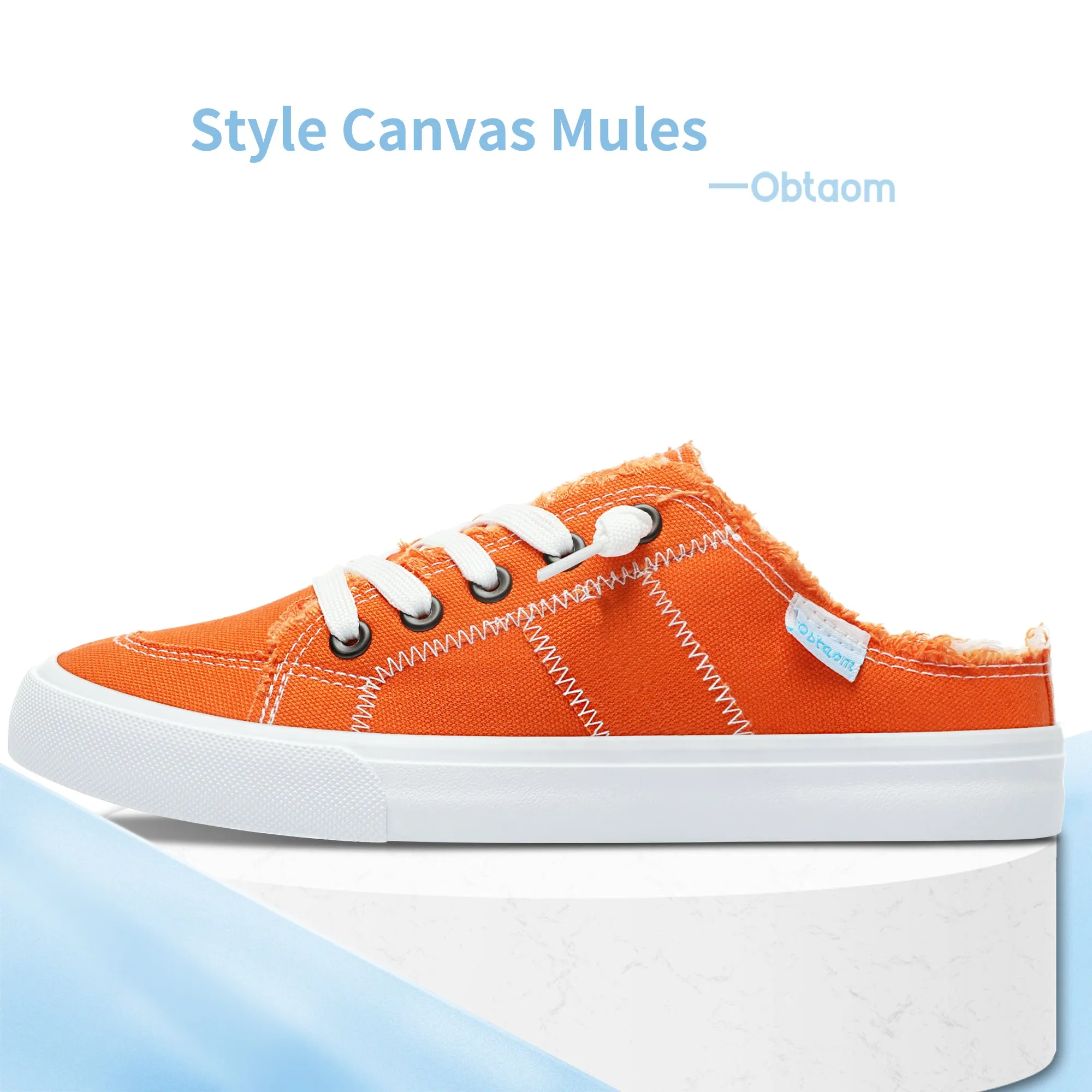 Obtaom Women Canvas Mules Memory Foam Clipper Holiday Shoes