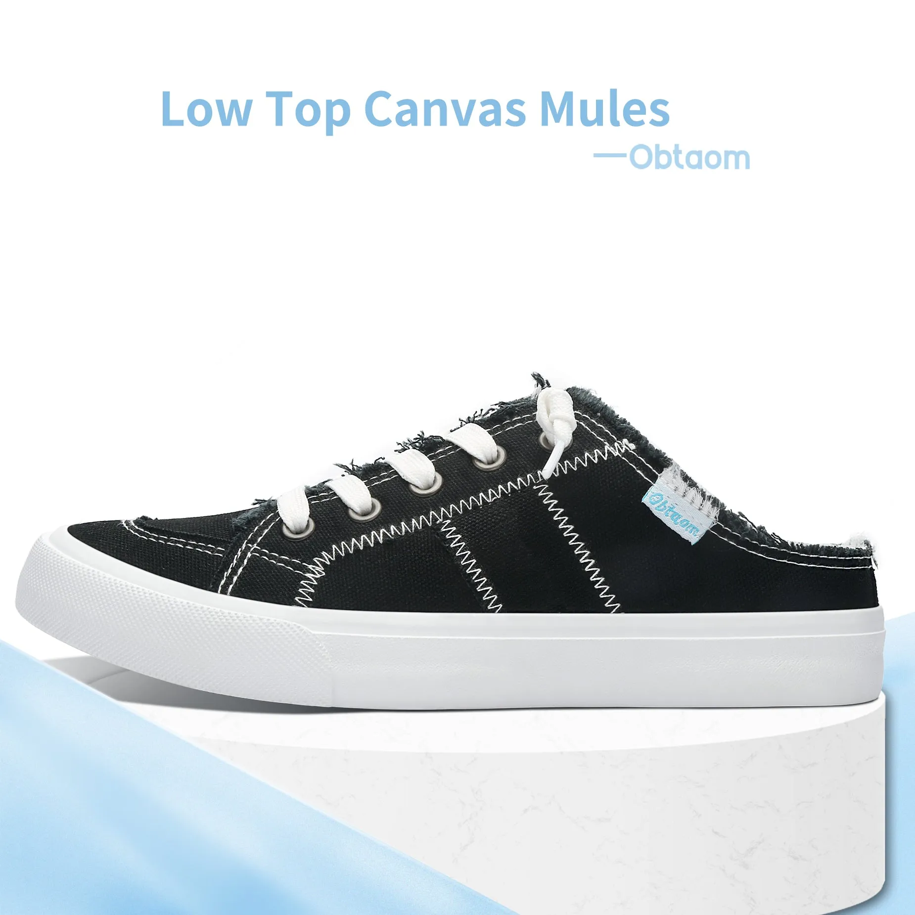 Obtaom Women Canvas Mules Memory Foam Clipper Holiday Shoes