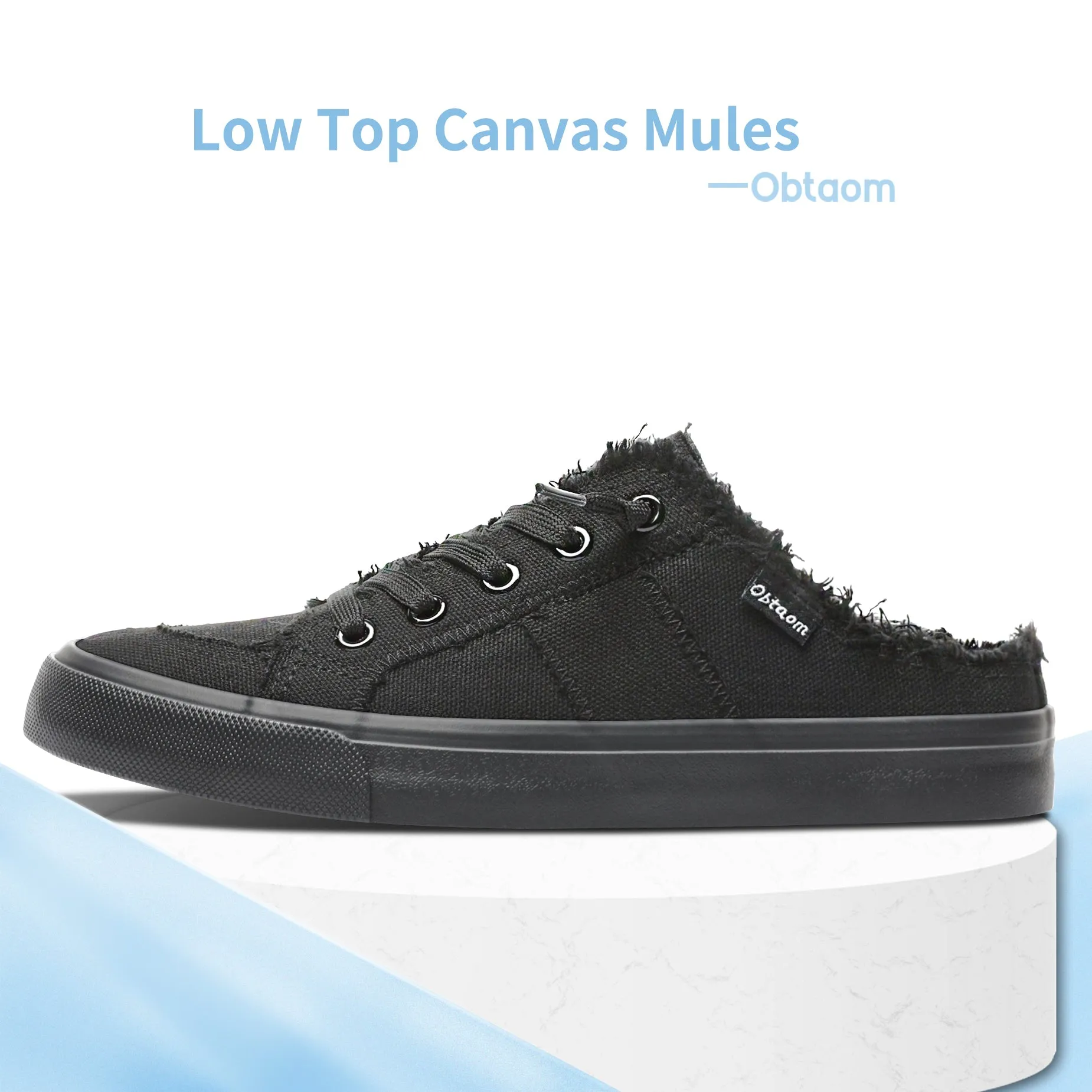 Obtaom Women Canvas Mules Memory Foam Clipper Holiday Shoes