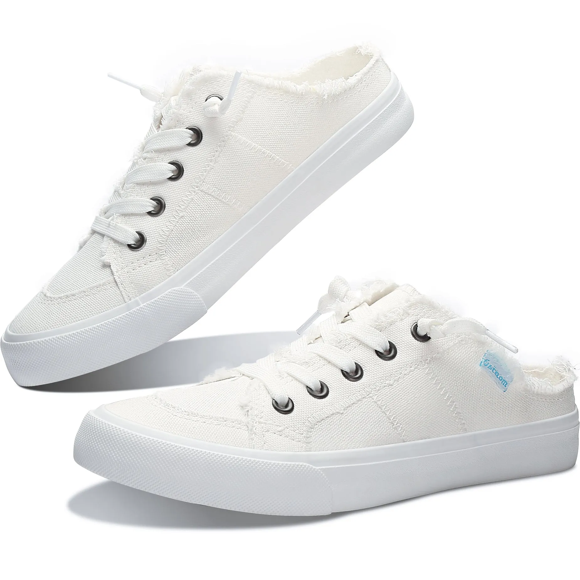 Obtaom Women Canvas Mules Memory Foam Clipper Holiday Shoes